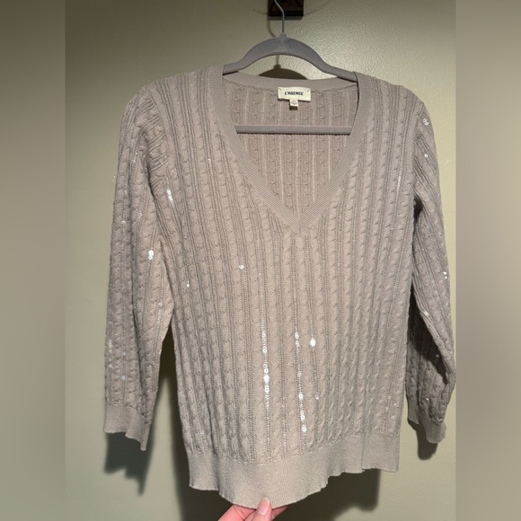 L'AGENCE trinity sequin stripe sweater in pale neutral - Picture 6 of 12